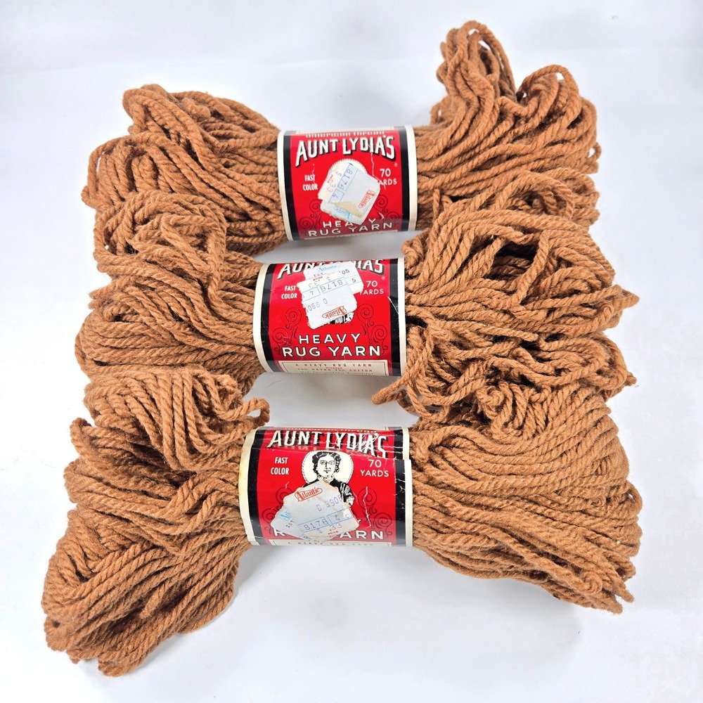 3 Skeins Aunt Lydia's Heavy Rug Yarn 241 Lt Brown 70 Yds Each Rayon Cotton Blend
